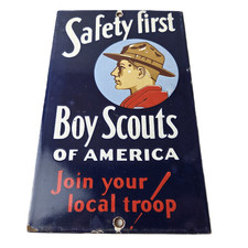 Vintage Boy Scouts Sign - America Local Troop Gas Pump Motor Oil Porcelain Sign picture