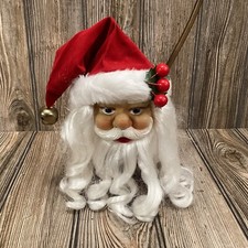 Beautiful Vintage Santa Claus 6” Face Head Wall Hanging Plastic Fabric Hat picture
