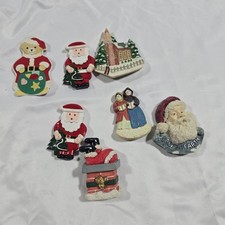 7 Vintage Fridge Magnets Church Carolers Santa bear Ceramic Plastic Christmas  picture