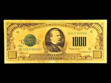 USA 1928 $1000 Gold Certificate - Cleveland - 24KT Gold Foil Fantasy Bank Note picture