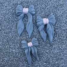 Homco Wall Hangings Blue Bow Wall Decor Set Of 3 Retro Vtg Made In USA picture
