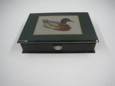 Vintage Otagiri Mallard Duck Lacquerware Trinket Box Small Green Japan Decor picture