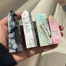 4pcs Natural Howlite Snow Obsidian Rhodochrosite Obelisk Crystal Point Healing picture