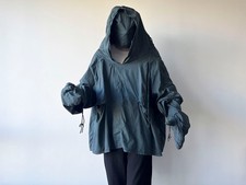 Vintage 1970s Soviet Overdyed Dark Gray Cotton Anorak Snow Smock Jacket One Size picture