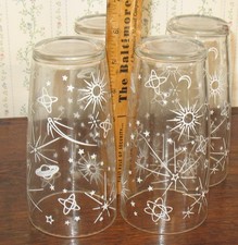 4 VTG 1950s Atomic MCM Space Sun Planet Star Burst  Tumblers OUT OF THIS WORLD picture