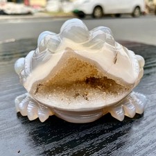 Natural Amethyst agate geode quartz crystal Hand carved Golden Toad 300G picture