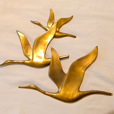 1960's Brass Flying Geese Wall Decor Hanging Sculpture Set of 3, Made in India picture