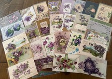 Nice~Lot of 25 ~Antique~Greetings Postcards with Violets Flowers~in Sleeves~s711 picture