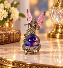 Vintage 1992 Ridolfi Fairy Crystal Ball Mini Figurine Pink Wings Fantasy picture