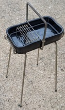 Vintage MCM Standing Ashtray Metal and Ceramic 1950's Atomic Floor Stand w Grate picture