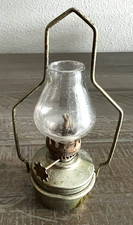 Vintage Miniature Hanging Oil Lamp Brass Metal Adjustable Wick Glass Chimney picture
