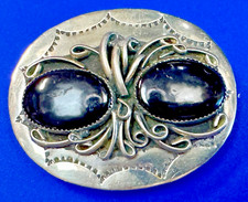 Gorgeous Arizona Silversmiths Handmade German Silver And Onyx Belt Buckle  picture