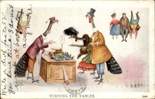 Turkey People Flip Script & Buy People to Cook MaCabre Thanksgiving Postcard bhn picture