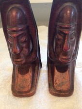 Vintage MCM Copper Easter Island Heads Bookends / Door Stop White Pine Mine 7Lbs picture