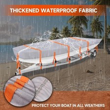Jon Boat Cover 12-14ft 600D Waterproof Heavy Duty UV Tear-Resistant Gray picture