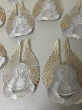 Vintage Acrylic Angels Gold Wings Christmas Ornaments 7” Set Of 10 picture