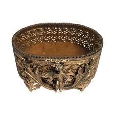 VTG Cherub Trinket Box Gold Tone Pierced Metal Rococo Jewelry DishTrinket Box picture