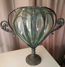 Antique Vintage Rare Large Vinitian Murano Green Caged Glass Vase 1800's picture