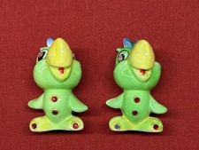 Vintage Kreiss Green Parrot Salt & Pepper Shakers Rhinestone Eyes 1950s Kitsch picture