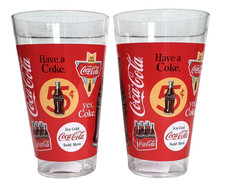 Coca-Cola Red Plastic Tumbler Set 2pc Retro Have a Coke Graphic 16oz picture