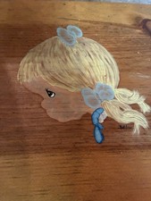 J Wilson Hand-Painted Wooden Cube Box, Girl Alphabet Letters ABCD, antique  picture