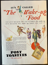 Vtg 1929 Post Toasties Double-Crisp Corn Flakes Ad, The Wake-Up Food picture