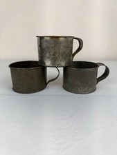 3 Antique Vintage Tin Metal Drinking Cups Rusty Weathered Patina Primitive picture