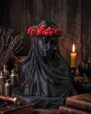 Gothic Veiled Lady Bust - 3D Printed Black Draped Woman with Crown Decor picture