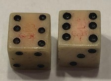 Authentic 1/4+” Rev.War Era Pair Bone (Bovine)  Crown & GR Stamped Dice picture
