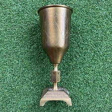 Vintage Etched Brass Square Base Goblet Collectible Decor picture