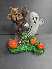 Vtg 78 12” Tall Ceramic Ghost Owl Jack-O-Lantern Halloween Scene Signed picture