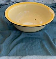 Antique enamel yellow large bowl -ussr stamp picture