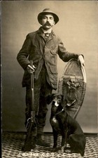 Hunter shotgun Hound Dog Snowshoes A+++ Studio Photography RPPC c1910 bhn picture