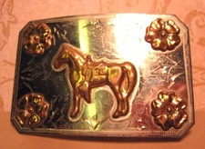 Authentic Vintage RICARDO Standing Horse with Saddle Nickel Silver Belt Buckle picture