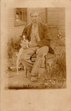 Older Man with Dog Work Clothes Early 1910s Rural America RPPC Postcard picture