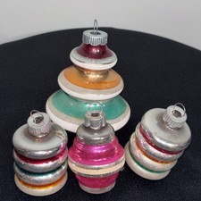 Lot Of 4 Vtg Shiny Brite Atomic Tornado Striped Mercury Glass Ornaments picture
