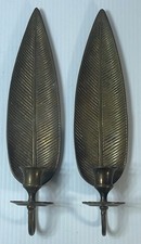 Vintage Lot Of 2 Brass Wall Mount Candle Holders- Leaf - Made In  India picture