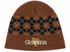 Guinness Brown Argyle Pattern Knit Beanie Hat - Breweriana Theme Headwear picture