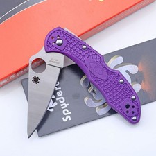 Fiberglass Nylon Purple Handle Silver Stainless Steel Plain Blade Pocket Knife picture