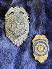 2 Vintage LOUISIANA Badges FIRE MARSHAL & PATROLMAN Mixed Metals picture
