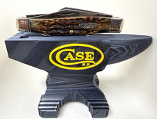 Custom Case XX Knife Dark Amber Bone Stonewashed Blades + 3D Anvil Display picture