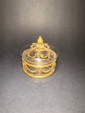 Vintage Glass Trinket Box Gold Tone Ormolu Style Garland Acorn Finial Lidded picture