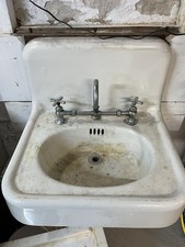 Antique Wall Mounted cast iron Sink White w/ 1920s Faucet  contact me shipping $ picture