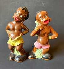 Vintage Black Americana Hand Painted Glossy Ceramic salt and pepper shakers picture