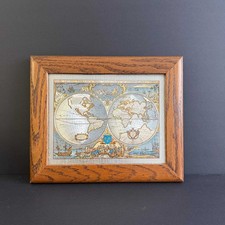 Vintage Framed World Map Foil Art Print, 1626 Cartography Art picture