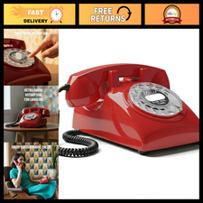 Vintage 60s Retro Rotary Desk Phone - Classic Landline, Red Color, Home Decor picture
