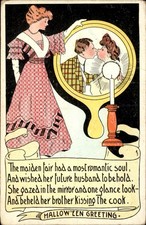 Halloween greeting with mirror kiss Humor TR Co c1910s Vintage Postcard bhn picture