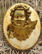 Siglo XVI Taller De Arte Cherub Bust Gilt Wood Wall Plaque  picture