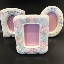 3 VTG Floral Ceramic Photo Picture Frames FRAME Cottagecore Shabby Chic 2x3