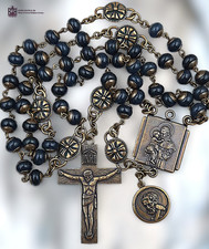 St Anthony, St Joseph, St Michael Heirloom Rosary | Heritage Bronze| Blue Jade picture